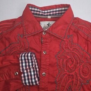 HOUSE OF LORDS Men's XL Western Red Long Sleeve Shirt Flip Cuff -2423